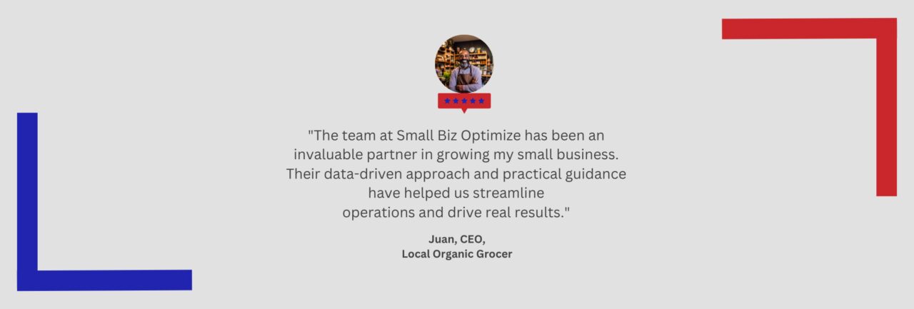 Customer testimonial praising Small Biz Optimize services.