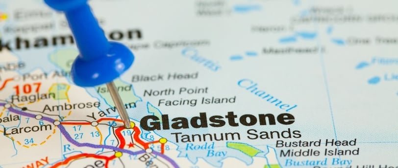Map highlighting Gladstone, Australia with pushpin.