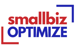 Smallbiz Optimize logo in red and blue colors.