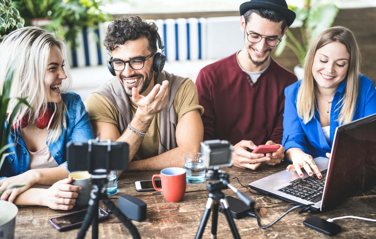 Group of friends recording a digital video podcast.