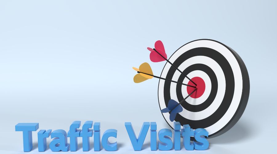 Traffic visits targeting with arrows hitting bullseye.