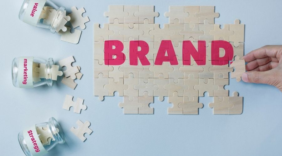 Brand strategy puzzle with marketing components.