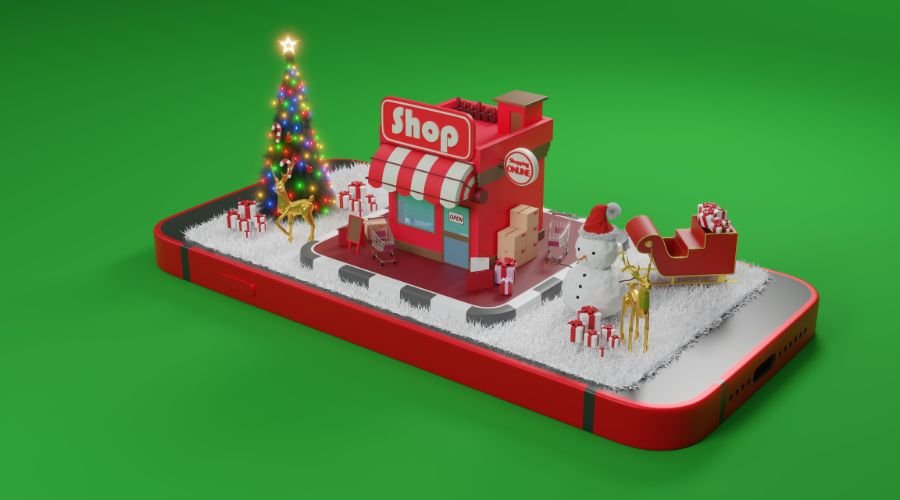 Festive holiday shopping scene on smartphone screen.
