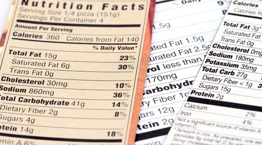 Close-up of nutrition facts labels.