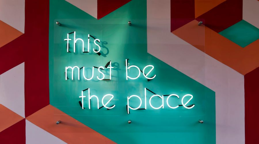 Neon sign: 'this must be the place'