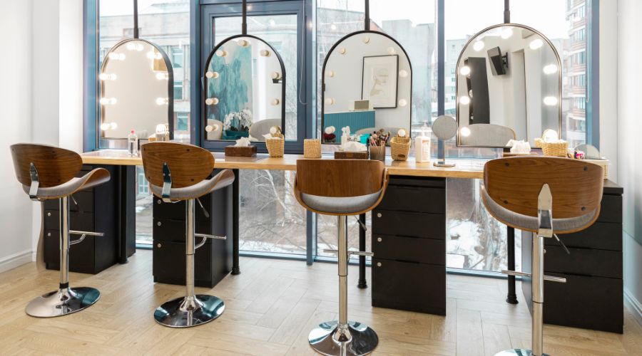 Modern salon with mirrors and styling chairs