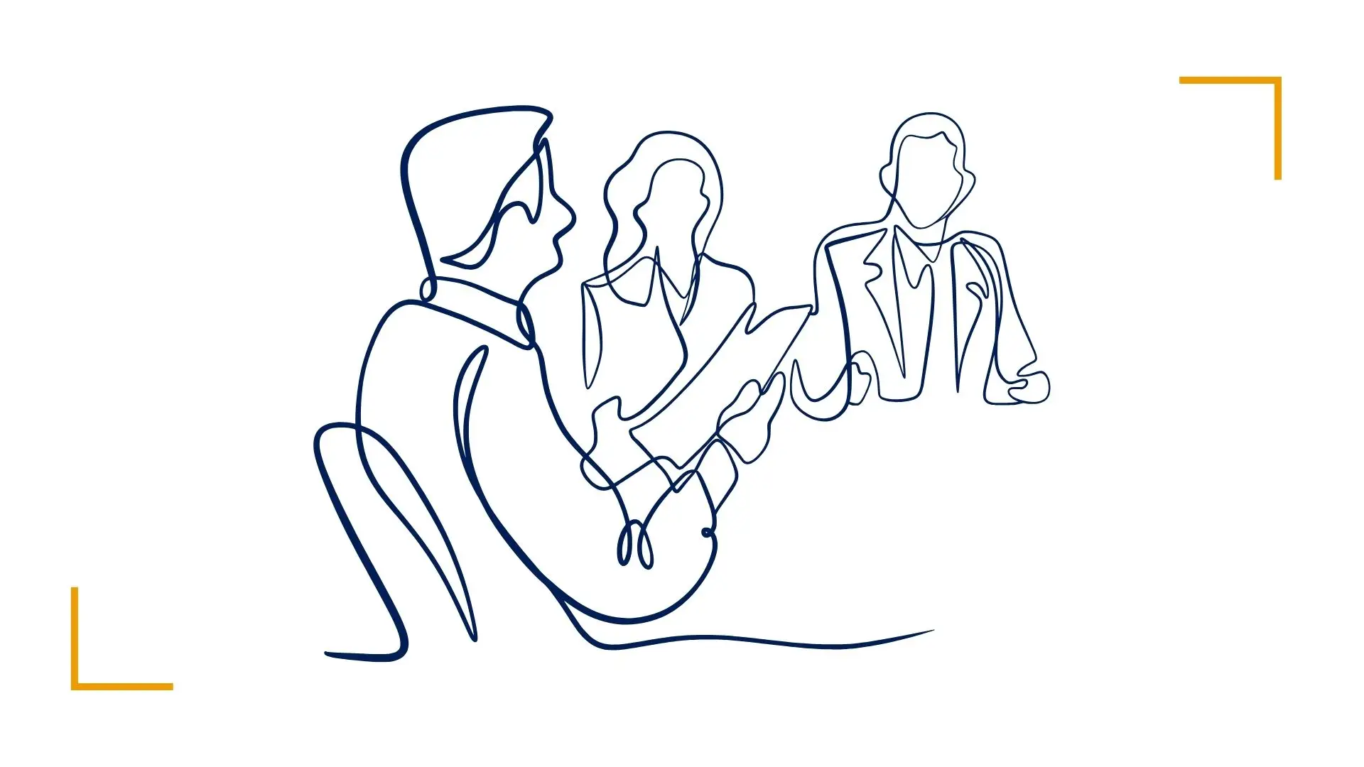 Continuous line drawing of people in a meeting.