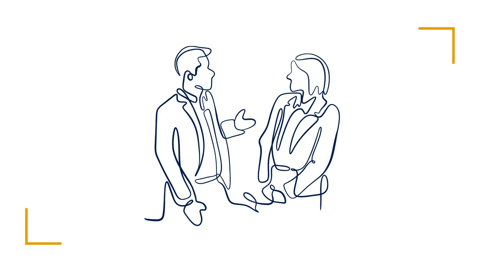 Continuous line drawing of two people conversing.