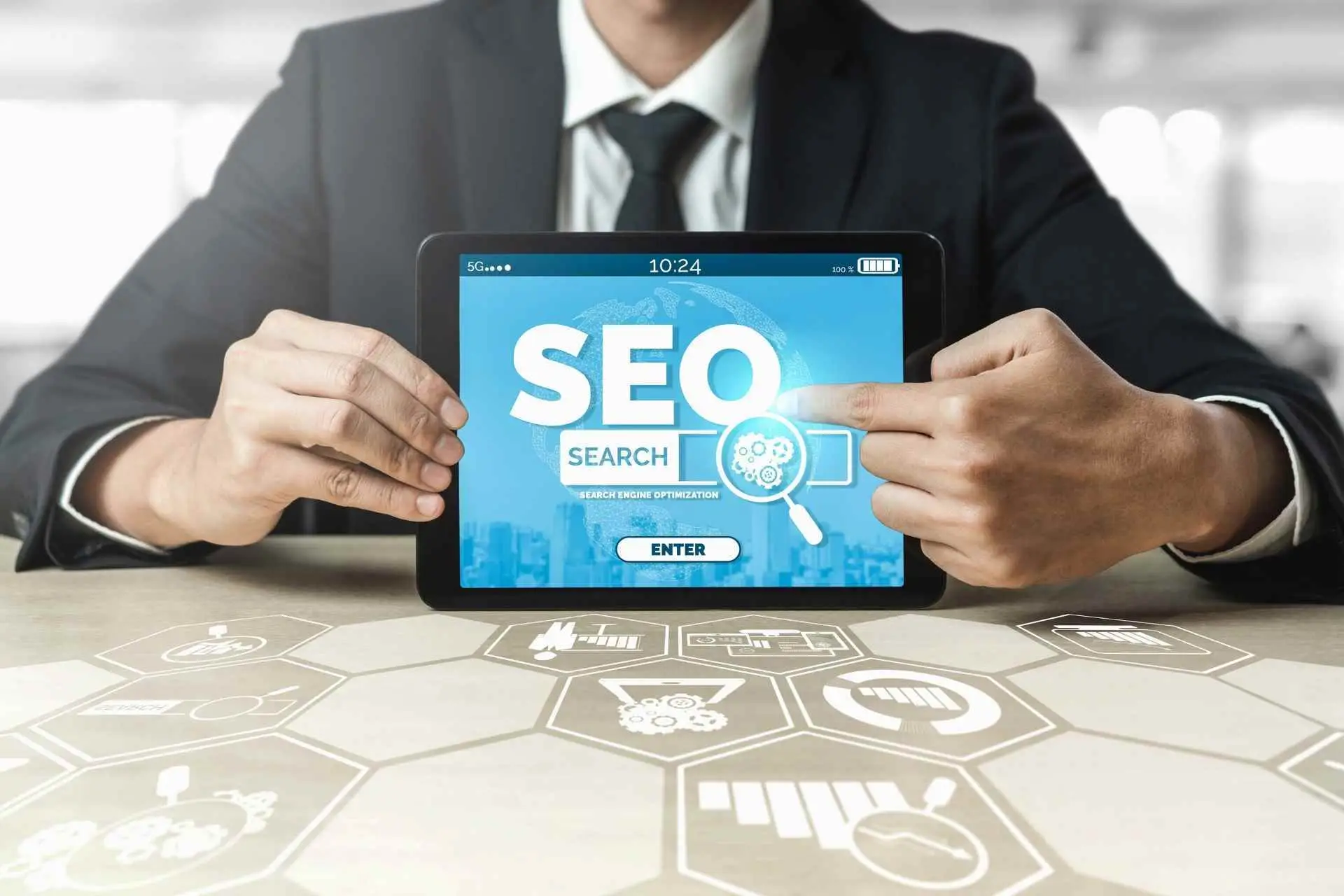 Business professional showing SEO dashboard, highlighting SEO Services in Australia for better Google rankings.
