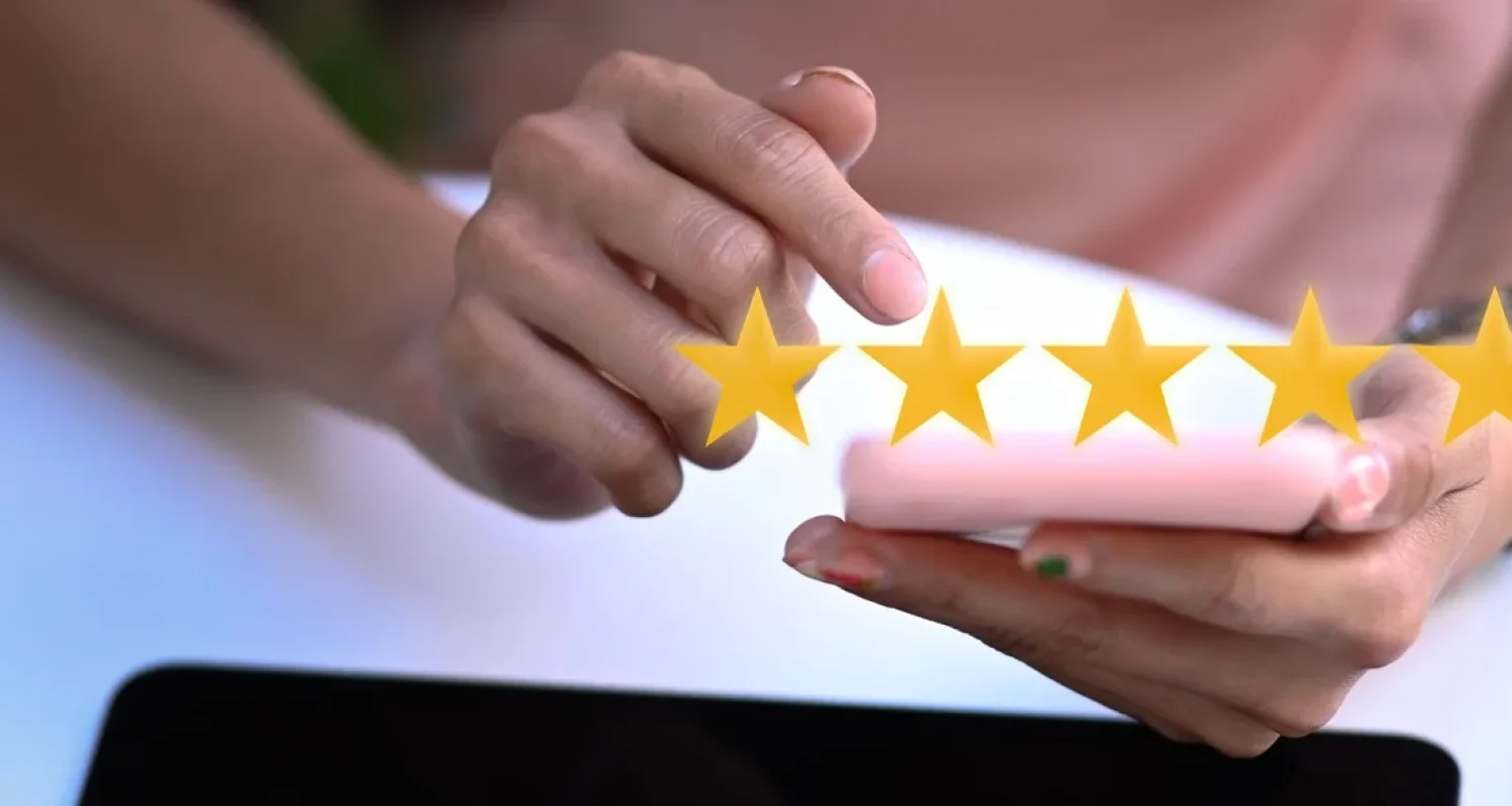 Five-star rating on smartphone screen