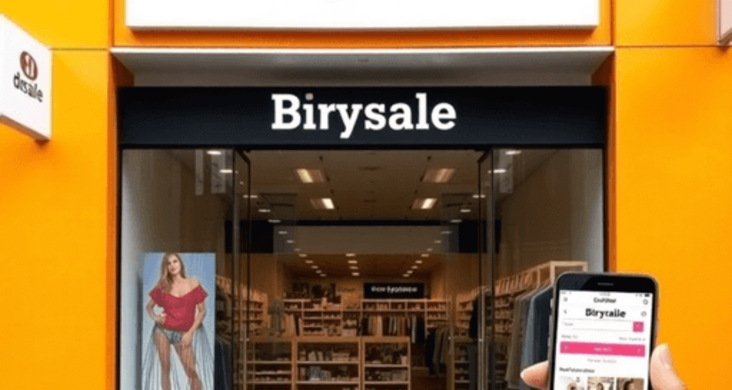 Vibrant Brisbane retail storefront with clear signage, welcoming entrance, smartphone showing online store, blending physical and digital shopping ...